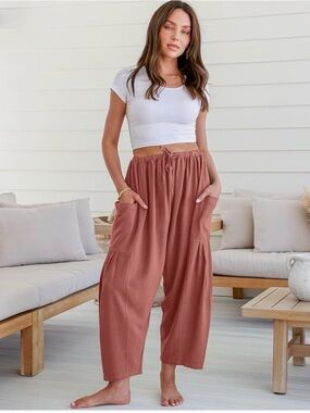 Wide Leg Drawstring Pants in Dusty Rose